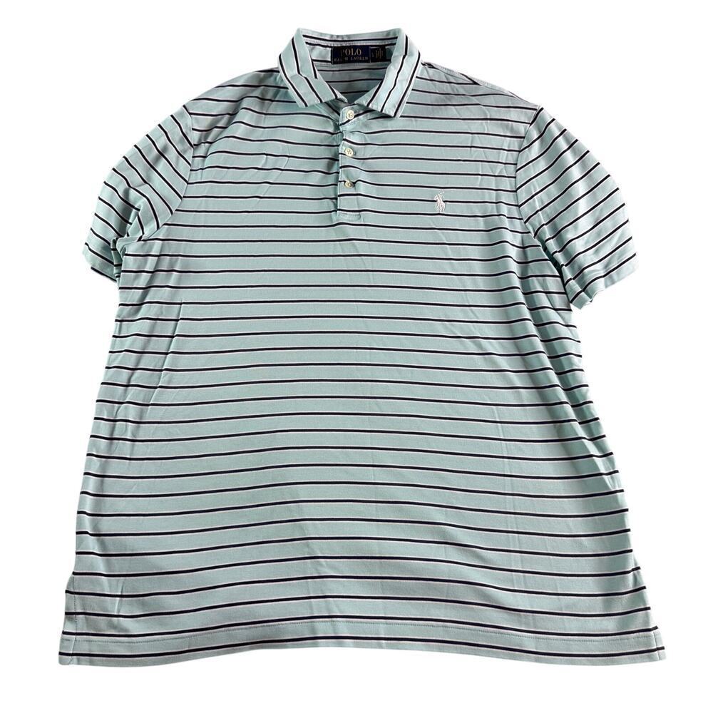 Polo Ralph Lauren Mens Large Blue Striped Polo Shirt Short Sleeve Cotton Classic